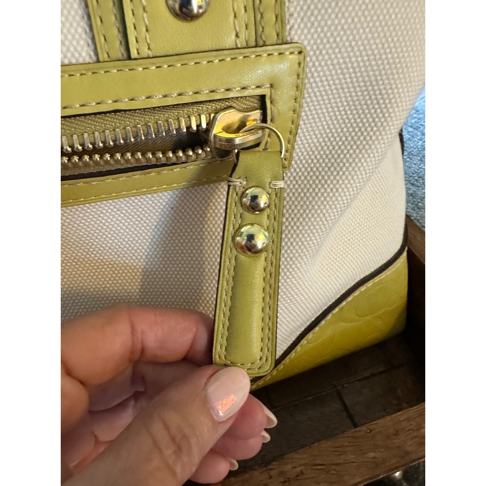 Coach Hampton Miranda 11954 Canvas Leather Satchel Ivory Lime Green Handbag EUC - Picture 7 of 16